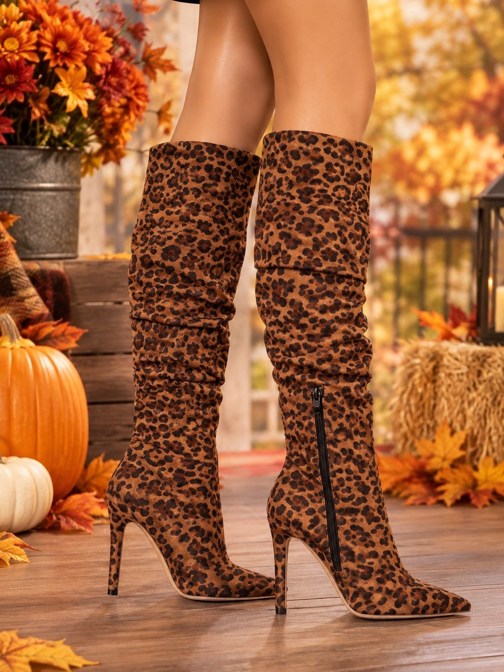 Jessica Simpson Leopard-Print Over-the-Knee Stiletto Boots - Brown/Black